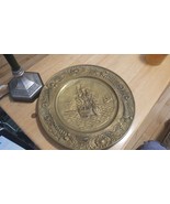 A &amp; G 14&quot; VINTAGE BRASS WALL HANGING PLATE PLATTER TRAY DISH ship SCENE - $33.17 CAD