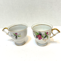 Vintage Ucagco China Floral Handpainted Small Teacups Gold Trim 2.25&quot; Lot 2 - £19.68 GBP