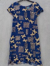 Hawaiian Moon Womens Dress Sz L Navy Blue Shades Hieroglyphs Bottom Flounce Stn - £7.82 GBP