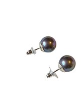 Gray Faux Pearl Large 11mm Round Plastic Stud Pierced Earrings - $10.00