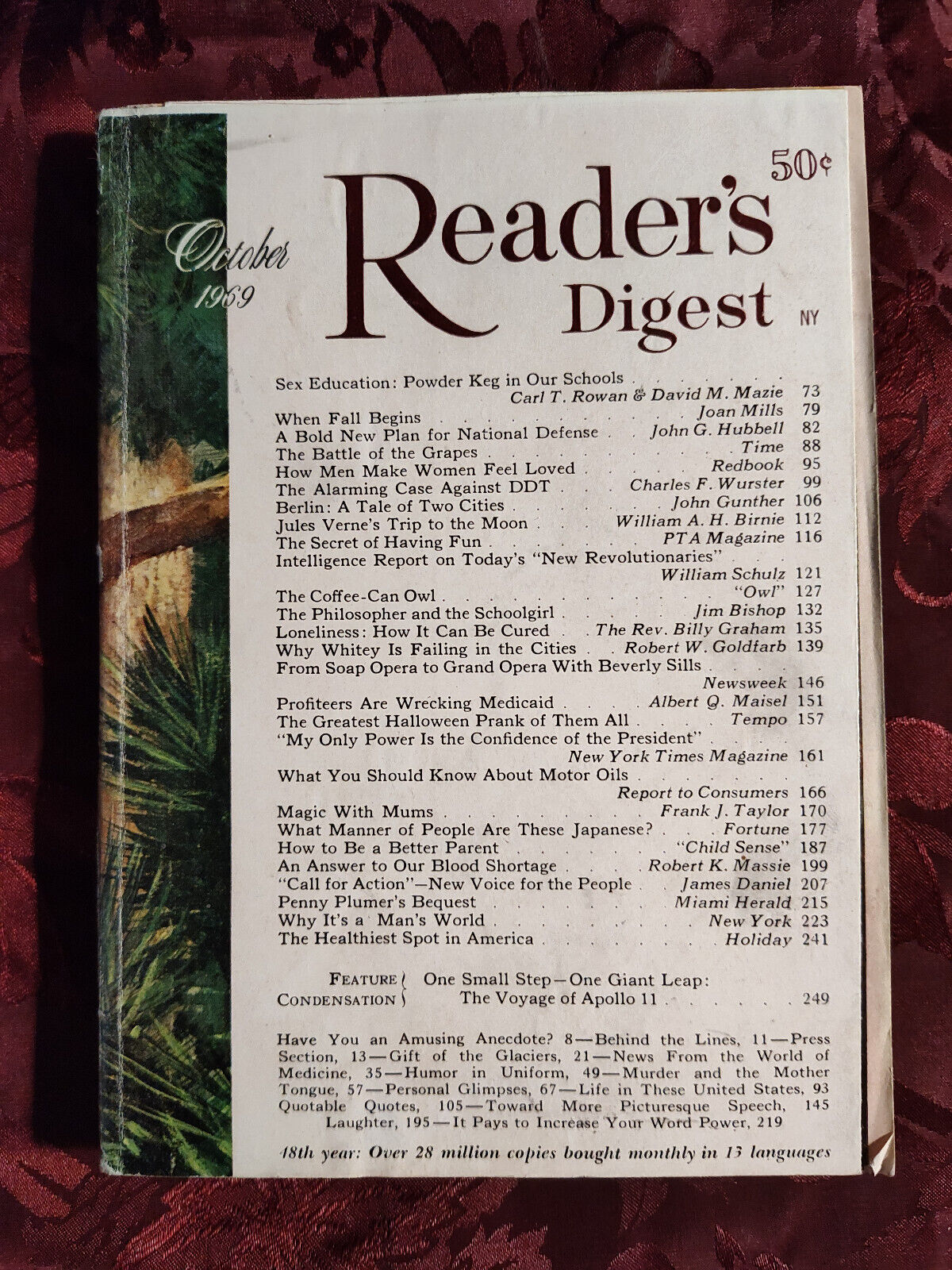 Primary image for Readers Digest October 1969 Apollo 11 DDT Beverly Sills Berlin John Gunther