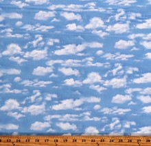 Cotton Clouds Cloudy Sky Skies Nature Blue Fabric Print by Yard D786.14 - £10.20 GBP