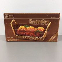 Anchor Hocking Entrees Amber Cuisine 1-Qt Loaf Pan &amp; Rattan Basket NOS 2-Pc Set - $32.66