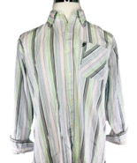 PHAT FARM Men&#39;s Shirt Long Sleeve Stripe Button Front Green Pink Blue Si... - $9.00