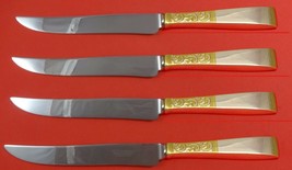 Golden Scroll by Gorham Sterling Silver Steak Knife Set 4pc Texas Sized Custom - £254.65 GBP