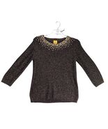 Ruby Rd Metallic Gold Rhinestone Black Top Women&#39;s M 3/4 Sleeve Glam Par... - $365.04 MXN