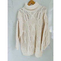 MODA White Knitted Oversized Cotton Sweater Turtleneck Size Small - $24.74
