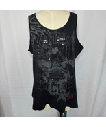 Harley-Davidson 1X Black Tank Top Rhinestone Biker Graphic USA Made 2013 - $47.47 CAD