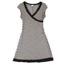 Vintage 90s Boston Proper Black White Polka Dot Wrap V-Neck A-Line Dress Sz S - £24.74 GBP