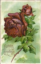 Beautiful Birthday Greeting Embossed Red Roses Postcard W11 - £8.73 GBP