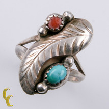 Signed Tom Moore Navajo Sterling Silver Ring 925 Turquoise Coral Size 5.5 - £99.40 GBP