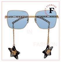GUCCI CHAIN 0724 Gold Blue Detachable Star Pedant Sunglasses GG0724S 004 Unisex - £529.75 GBP