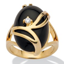 PalmBeach Jewelry Onyx and Crystal Accent Oval Cocktail Ring in Gold-Plated - £25.43 GBP