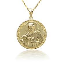 14K Solid Gold 3D Saint Francis Protect Us Pendant Necklace - £392.27 GBP+