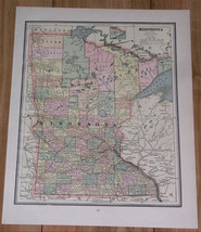 1896 Original Antique Map Of Minnesota / Verso North Dakota - $26.16