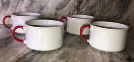 Plates and Beyond #65105 Set Of 4 Red/White Cereal Soup Dessert Bowls RA... - $41.98