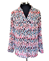 NY Collection Blouse Women&#39;s Size 1X Multicolor Geometric Button Front Long Slv - £14.01 GBP