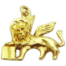 Vintage 18K Yellow Gold 3D Winged Lion of St. Mark Venice Italy Charm Pe... - $225.00