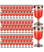 6 Oz Plastic Wine Glasses, 100 Pcs, Reusable, Clear With Silver Rim, For... - $62.99