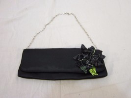 Menbur Black Clutch Handbag w/ Chain Shoulder Strap magnetic snaps used 110335 - £11.64 GBP