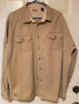 Wrangler Khaki Button Down Premium Quality Shirt Mens Long Sleeve 2XL Beige - £12.24 GBP