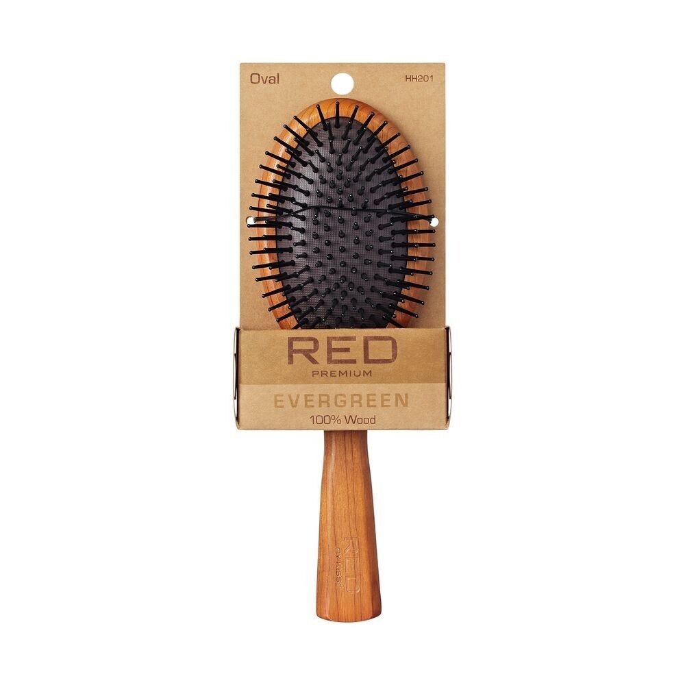 RED PREMIUM EVERGREEN 100% WOOD SQUARE BOAR PADDLE BRUSH #HH202 - $10.59