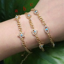 5Pcs Blue eye Turkish Charm bracelet, Gold chain bracelet, Lucky eyes Zircon adj - £40.18 GBP