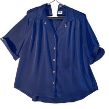 Jordan Blouse Blue Womens Size 11/12 Anchors Full Button Shoulder Pads P... - $23.38