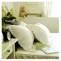 White Lace Pillow Shams Queen Size Pillowcases Cotton For Bed French Country Sty - £58.51 GBP