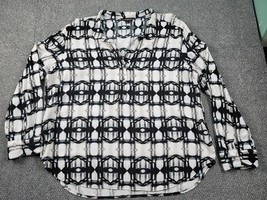 Rock &amp; Republic Shirt Women&#39;s XL Black Geometric Dressy Roll Tab Sleeve ... - £14.90 GBP