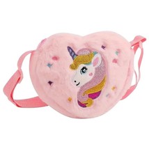 Children&#39;s Unicorn Heart shaped Shoulder Bag, Kids Cartoon Plush Crossbo... - $12.46