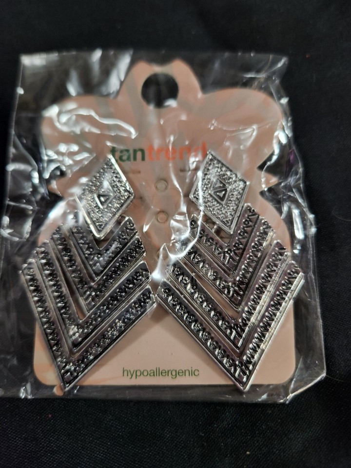 New Pierced Dangle Silver Tone Earrings.  Great condition.  Unsigned Item image 2
