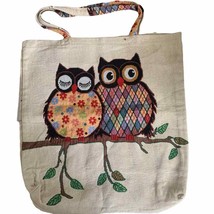 Embroidered Lovebird Owls Canvas Tote NWT - £20.51 GBP