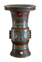 Antique Chinese Xuande Mark 11 5/8&quot; Tall Bronze Cloisonne Jeweled Vase - £395.68 GBP