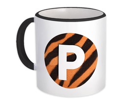 Monogram Letter P : Gift Mug Tiger Letter Initial ABC Print Circle CG7162P - £12.49 GBP