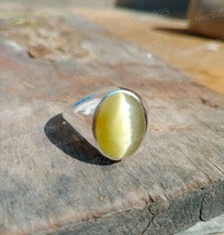 Chrysoberyl Cats Eye Oval Gemstone Handmade Modern Brass Men Ring Jewelry - $54.00