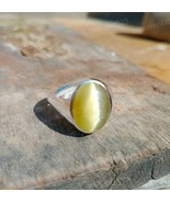 Chrysoberyl Cats Eye Oval Gemstone Handmade Modern Brass Men Ring Jewelry - $54.00