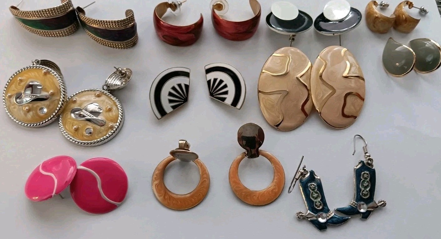 Enamel Earrings. 11 Pair. Two Clip Ons, The Rest Are post.  - £11.18 GBP