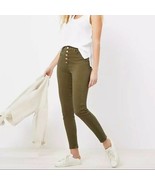 LOFT Ann Taylor High Waist Button Front Skinny Ankle Jean Vintage Olive ... - €30,89 EUR