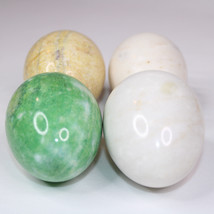 Set Of Four Stone Marble Green Yellow White Jade Eggs Vintage Polished Four Eggs - £26.15 GBP