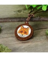 FOX Head Wood Prism 3D Like Animal Necklace On Adjustable Wax Rope Neckl... - $9.49