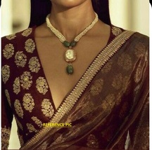 VeroniQ Trends-Sabyasachi Inspired Short Polki Necklace with White &amp; Green Beads - £71.92 GBP