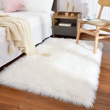 Maxsoft Faux Fur Sheepskin Washable Rug For Bedroom, 3 X 5 Feet White Luxury - £35.71 GBP