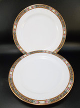 J Pouyat Limoges French Dinnerware Porcelain Band Pink Roses Lunch Plate Lot 2 - £15.56 GBP