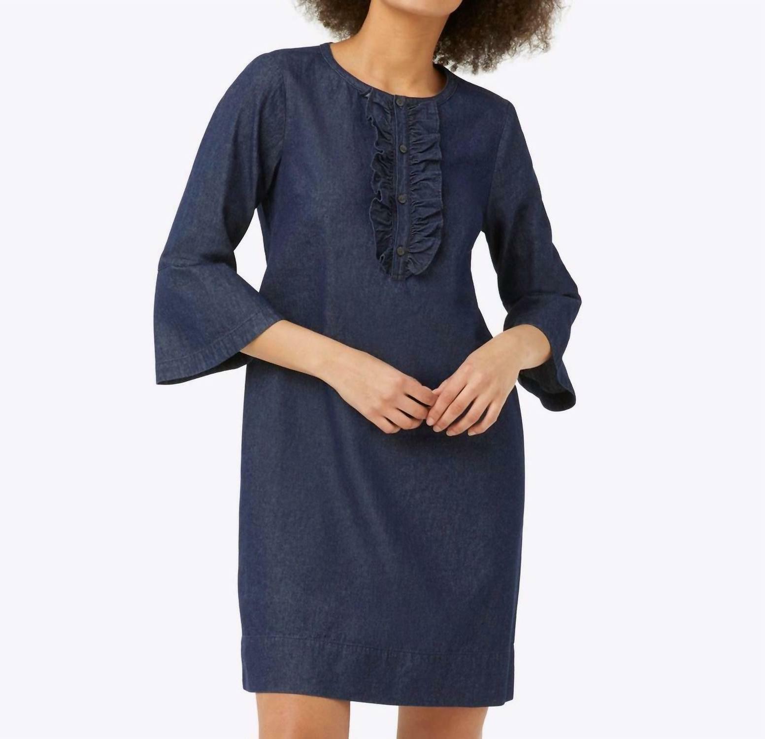 Draper James Chambray Ruffle Shift Dress Dark Wash - $47.00