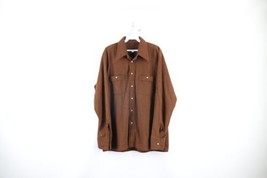 Vtg 70s Streetwear Mens Large Velour Double Pocket Collared Button Shirt Brown - £54.26 GBP