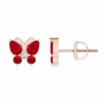 Ruby Pear-Shaped Stud Earrings For Women with Diamond in 14K Gold (AAA, 4x3MM) - £440.25 GBP