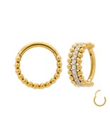 Gold Plated Stainless Steel Septum Ring Hinge Clicker with Multi Crystals - £14.70 GBP