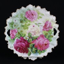 Artist Signed Camillo Cabbage Roses Cake Plate, Antique 19th C, Acanthus... - $110.00
