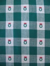Fabric Green Ivory Gingham Check Plaid Christmas Wreaths 4 Yards Cotton - £19.76 GBP